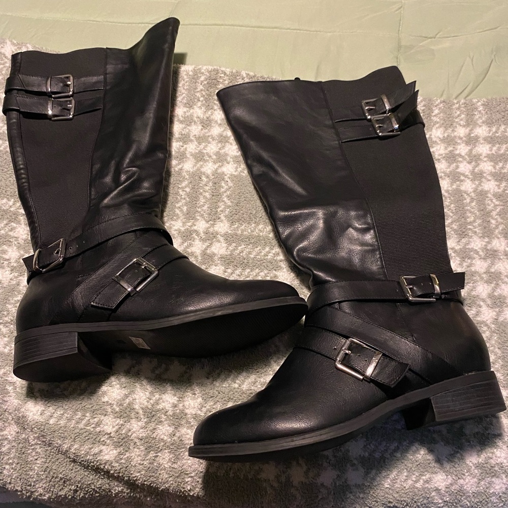 Torrid Black Heeled Buckle Boots